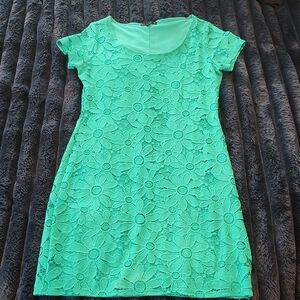 Tiana B. Vibrant Green Floral Lace Mini Dress